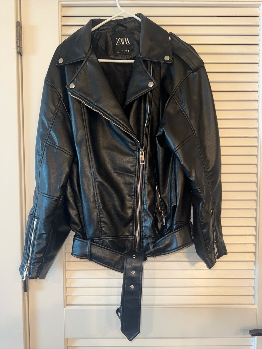 ZARA Black Faux Leather Moto Jacket with Belt